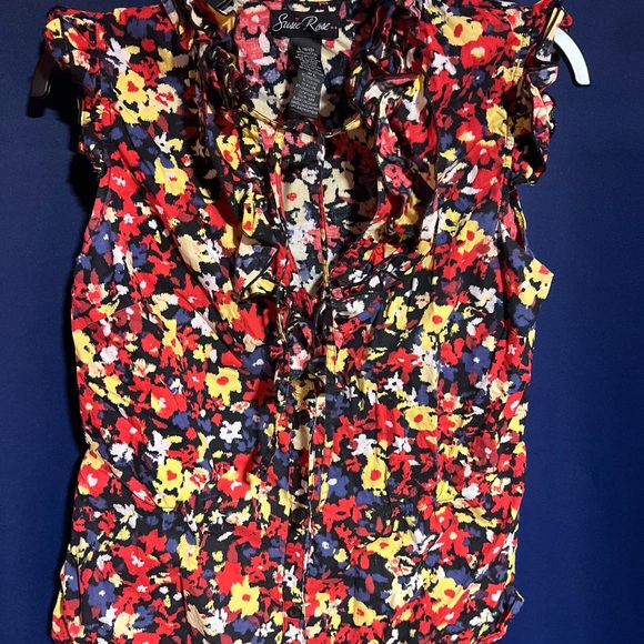 Floral Ruffle Blouse in Red, Yellow, and Blue - Picture 1 of 5